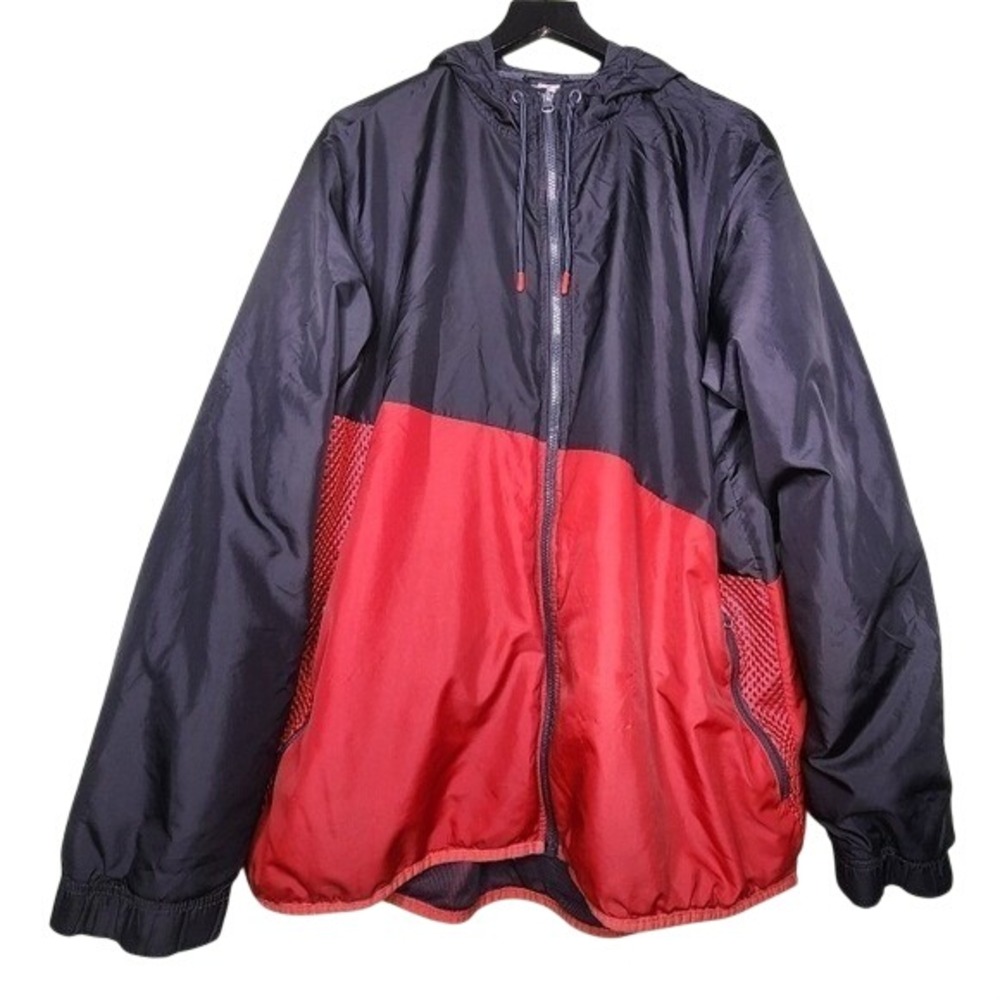 Russell Athletic Mens Black Red Colorblock Hooded Windbreaker Jacket XL